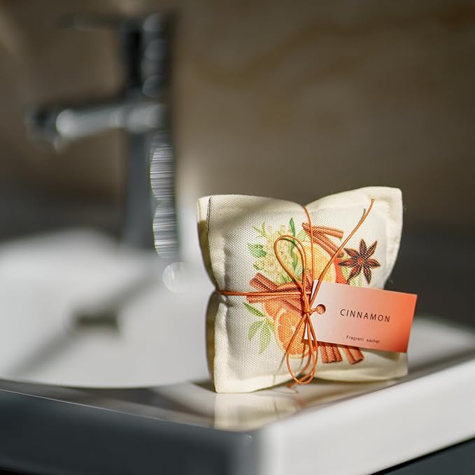 AUCUDA Spring 4pcs Cinnamon Scented Sachet Bags for Drawers and Closets Decorations, Potpourri Packets for Women Clothes Storage, Spring Wedding Fragrance Pillow for Bedroom Indoor, Air Fresheners.