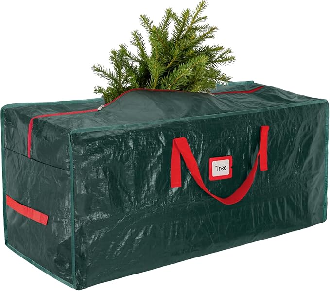 Christmas Tree Storage Bag, For 7.5ft Disassembled Xmas Tree, Heavy Duty Christmas Tree Storage Bag with Sturdy Handles, Tag Card Slot, Zipper, Dust-Resistant and Water-Resistant（Green）