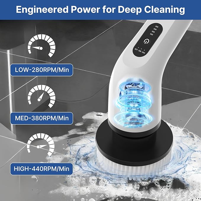 8 in 1 Electric Spin Scrubber for Cleaning Bathroom, 3000mAh Power Scrubber Cordless Cleaner with Long Handle, 3 Speeds Bathtub House Clean Brush Deep Cleaning for Tile, Shower, Wall, Floor