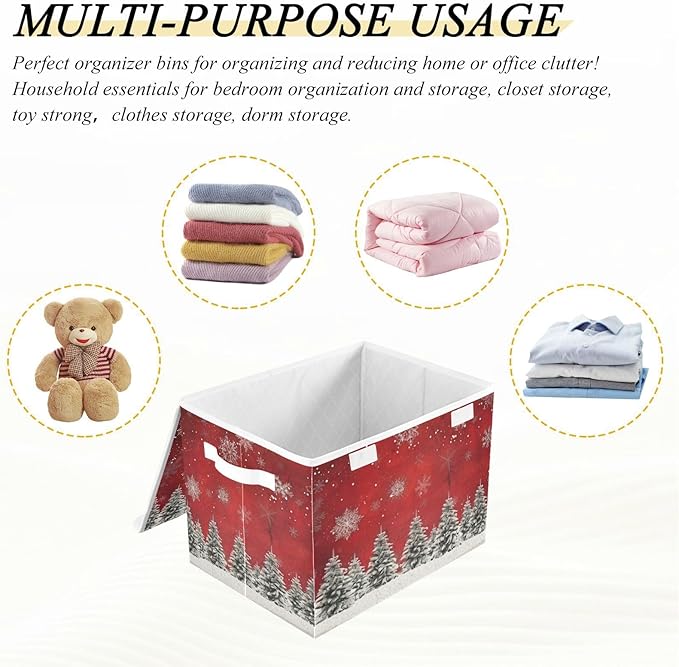 senya Christmas Baskets Collapsible Storage Bins with Lids, Christmas Trees Snowflakes Print Storage Boxes Clothes Baskets for Organizing, B06D22020