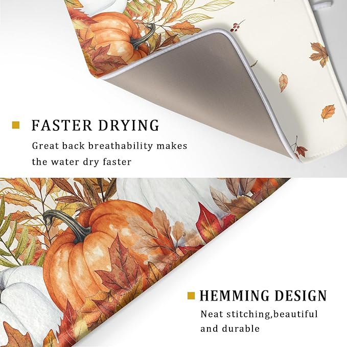 ABSOP Fall Dish Drying Mat for Kitchen Counter 18 x 24 Inch Orange Pumpkin Drying Mat Absorbent Reversible Microfiber Mats for Thanksgiving Decoration Dish Rack Pad Drainer Mat for Coffee Bar