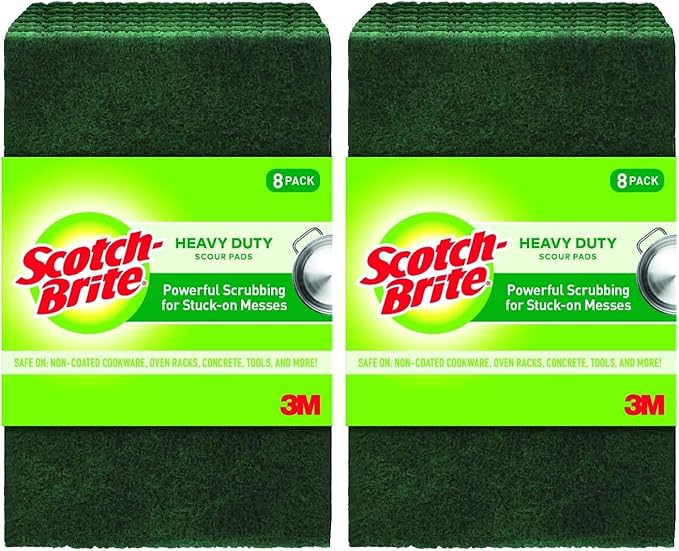 Scotch-Brite Heavy Duty Scour Pads, Great for The Kitchen, Garage and Outdoors, 8 Pads (Pack of 2)