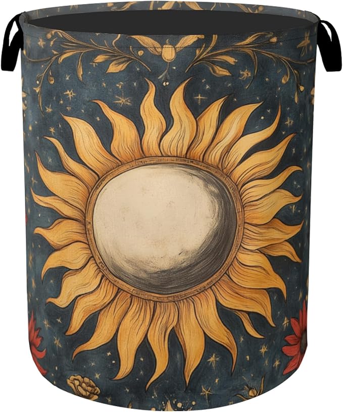Gothic Sun Large Clothes Hamper Bag - Laundry Basket with Handles, Space Saving Foldable Design for Nursery