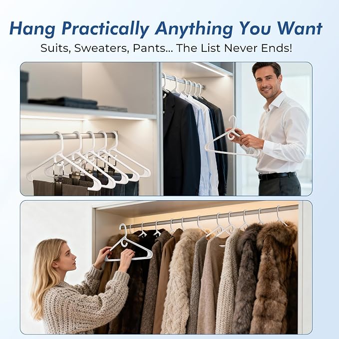 HOUSE DAY Quality Plastic Clothes Hangers 12 Pack – Super Heavy Duty 20lb Capacity Thick Strong Closet Hangers White for Adult Clothing – Durable for Coats, Jackets, Jeans, Pants