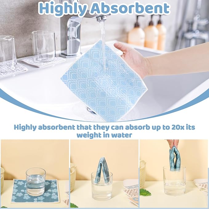 Needbrock 6 Pack Swedish Dishcloths for Kitchen, Geometric Pattern Swedish Rags Dish Towels with Clips, Reusable Paper Towels Washable Absorbent for Cleaning Home Kitchen Valentines Gifts for Women