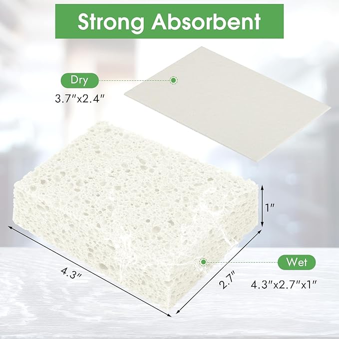 MOWPOG 12 PCS Dish Sponges Kitchen, Non Scratch Cleaning Sponge for Non Stick Cookware, Natural Compressed Cellulose Wash Scrub for Household Bathroom, Soft Washing Scrubbers (White)