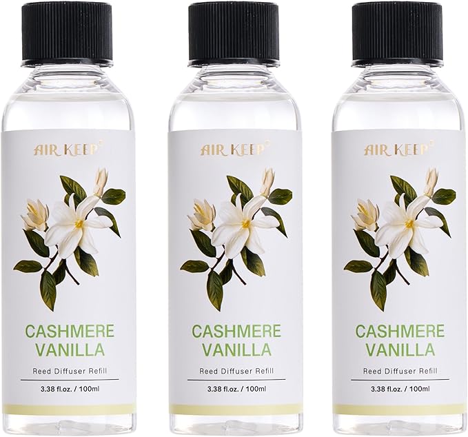 Airkeep Reed Diffuser Oil Refill/Cashmere Vanilla/3.38 oz(100ml)/3 Pack/Scented Oil Refill for Reed Diffuser Home Fragrance for Bedroom, Bathroom Office Home Decor