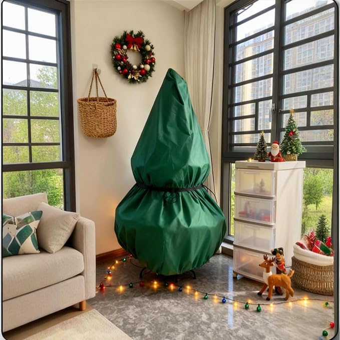 Christmas Tree Storage Bag, Upright Design, Fits Up to 6.5ft Tall Artificial Tree,Large Holiday Xmas Tree Cover Upright Tree Dustproof Bag with Zipper & Drawstring(Green,6.5ft)