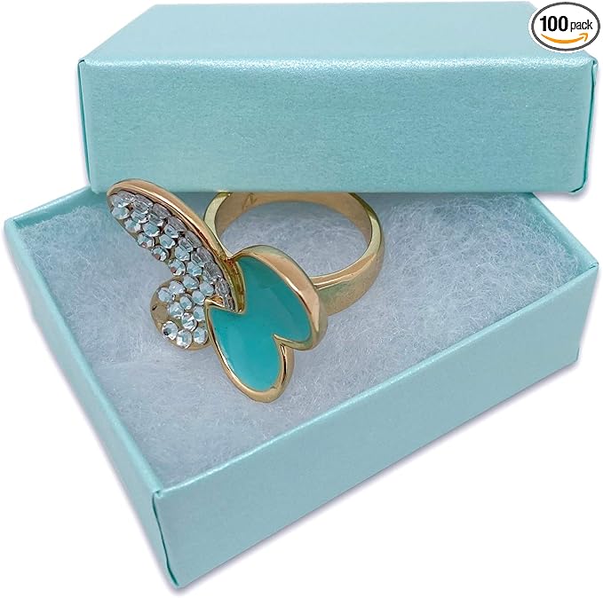 TheDisplayGuys - 100-Pack #11 Cotton Filled Cardboard Paper Jewelry Boxes Gift Case - Pearl Teal (2.1" x 1.8" x 0.8") - for Shipping or Storage