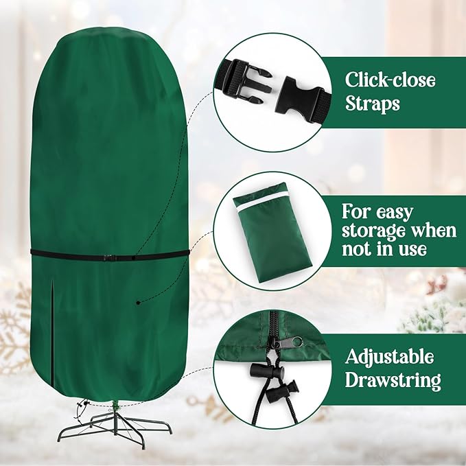 Upright Christmas Tree Storage Bag - Fits Topiary Trees Up to 9ft, Durable Lightweight Vertical Cover for Holiday Trees & Topiaries, Easy Xmas Storage (Green, 9FT)