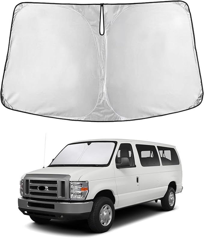 Econour Windshield Sun Shade for Ford Econoline 1992–2026, Car Windshield Sun Shade & Window Cover, Reflective UV & Heat Blocker, Foldable Sun Visor for Front Windshield