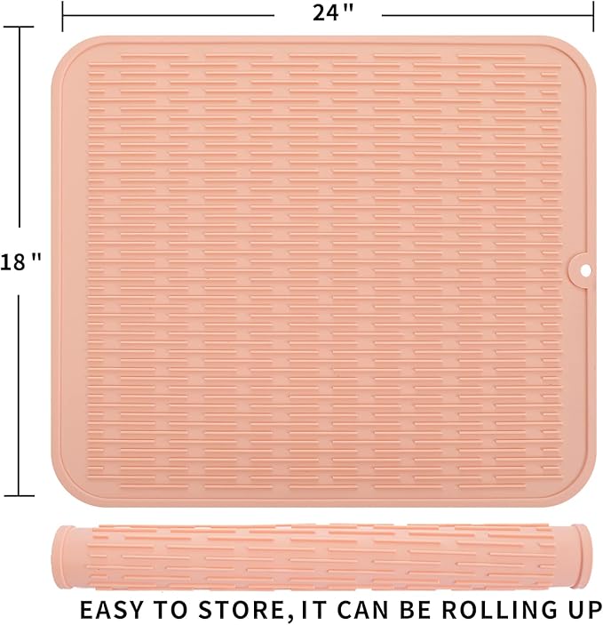 MicoYang Silicone Dish Drying Mat for Multiple Usage,Easy clean,Eco-friendly,Heat-resistant Silicone Mat for Kitchen Counter or Sink,Refrigerator or Drawer Liner Pink 2XL 24 inches x 18 inches