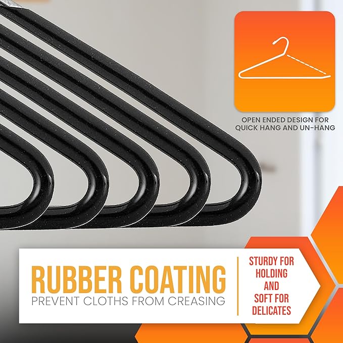Open Ended Pants Hangers 20 Pack Non Slip Pants and Jean Hangers for Closet Space Saving Clothes Hanger Strong, Durable, Organize Your Closet and Save Space Skirt Hangers Black (20)