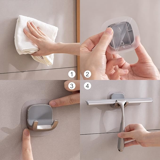 Shower Squeegee for Shower Doors 10 Inch Bathroom Squeegee for Windows,Kitchen,Mirror and Car Glass, Stainless Steel with Adhesive Hook