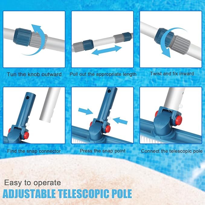 Swimming Pool Brush with Pole, 16ft Aluminum Telescopic Pool Poles and 18inch Polished Nylon Bristles Pool Brushes Head for Cleaning Pool Walls