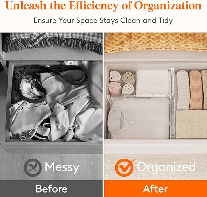 Lifewit Clear Drawer Dividers Adjustable Clothes Drawer Organizers, Expandable Drawer Separators, 5 Pack, 4" High/11-17 Long