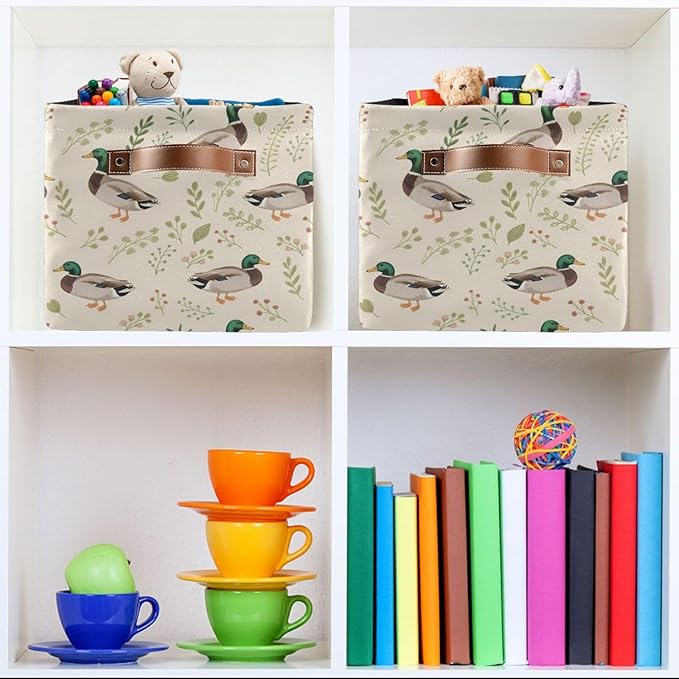 ALAZA Mallard Duck Blossom Foldable Storage Box Storage Basket Organizer Bins with Handles for Shelf Closet Living Room Bedroom Home Office 2 Pack