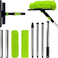 LILISPAI 67'' Window Squeegee Cleaner Tool with Extension Pole, 2-in-1 Squeegee for Window Cleaning Kit with Scrubber and Rotating Head, 2 Blade 2 Scrubber for Indoor & Outdoor High Windows