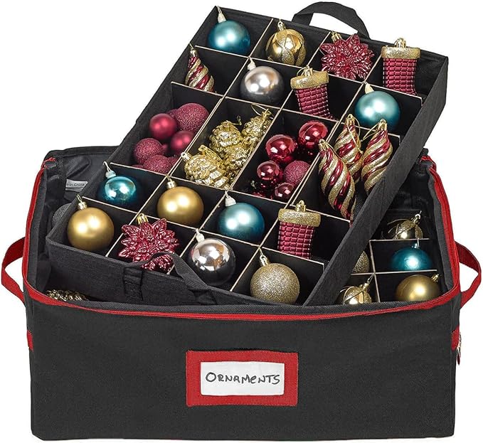 HOLDN’ STORAGE Christmas Ornament Storage Box with Dividers - Fits 72-3” Ornaments, 3 Removable Trays, Durable & Space-Saving, Clear Top Lid, Convenient Storage Designed, Black