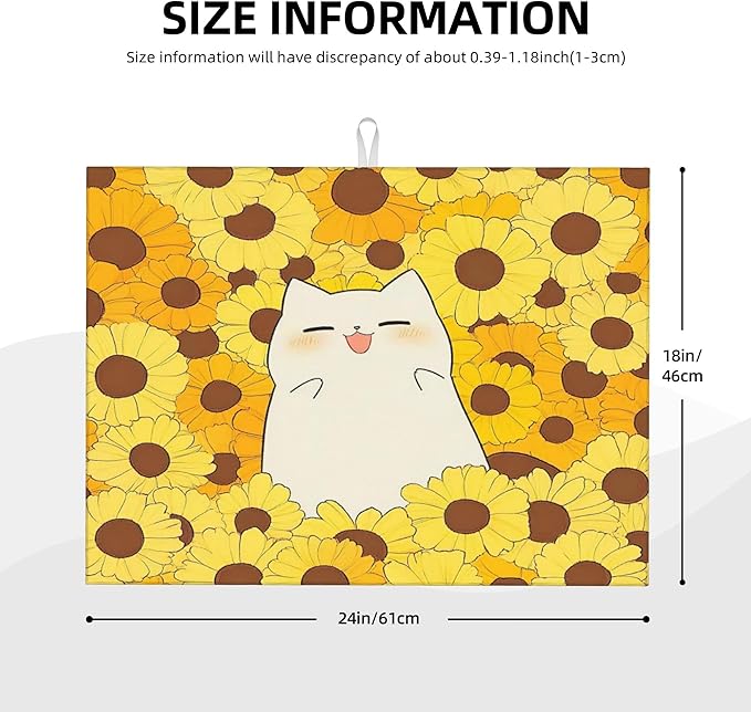 Cute Cat Dish Drying Mat for Kitchen Counter Microfiber Super Absorbent Non-Slip Dish Drying Pad for Countertops Dishes Utensils Stylish Quick-Dry Machine Washable 18x24 Inch