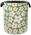 70s Groovy Flower Laundry Hamper,Green Floral Collapsible Laundry Baskets,Waterproof Oxford Cloth Laundry Room Organization for Bedroom,Bathroom,Nursery,16x20 Inch