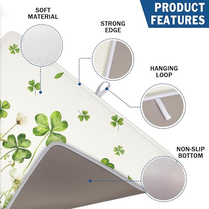 ABSOP St Patrick's Day Dish Drying Mat 18 x 24 Inch Green Clover Dish Drainer Rack Mat Absorbent Microfiber Mats for Shamrock Dish Pad Spring Lucky Dish Pad for Kitchen Bar Decor