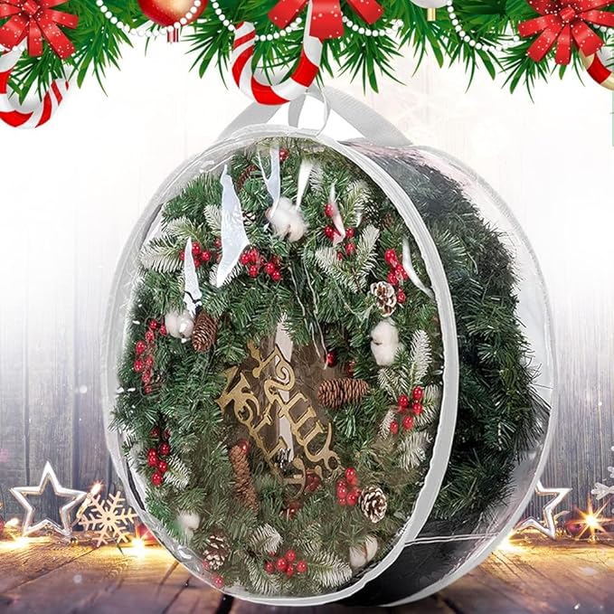 ProPik Christmas Wreath Storage Bag - 2 Pack Artificial Christmas Wreath Storage Container- Garland Holiday Wreath Storage Holder –Water Proof Transparent Clear PVC - with Handles (White, 48 Inch)
