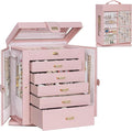 AKOZLIN 360° Rotating Jewelry Box 6-Tier Organizer Functional Jewelry Storage Case for Women Girls Ring Necklace Earring Bracelet Holder with Mirror Pink