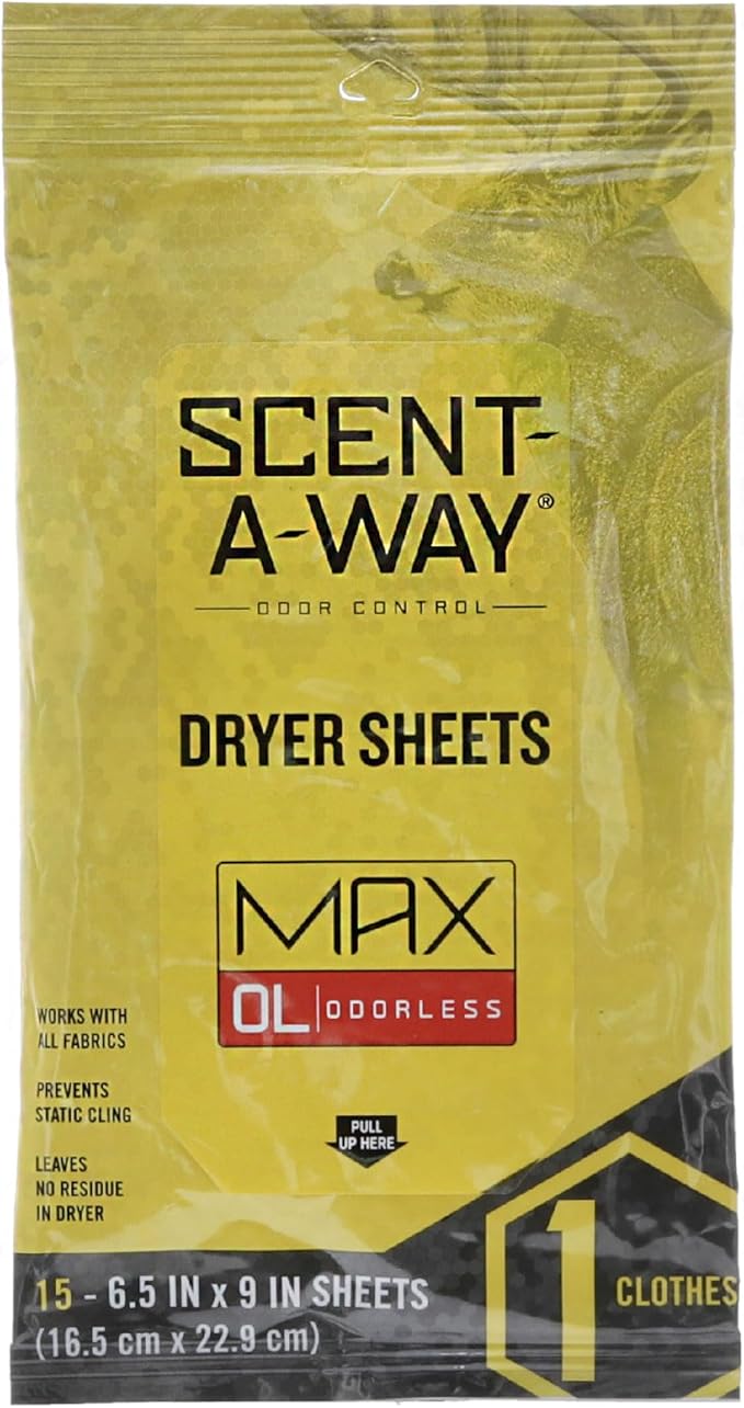 Hunters Specialties Scent-A-Way Dryer Sheets - Re-Sealable 15 Sheets Pack No Residue Odorless/Fresh Earth Scent for All Fabrics & Hunting Clothes