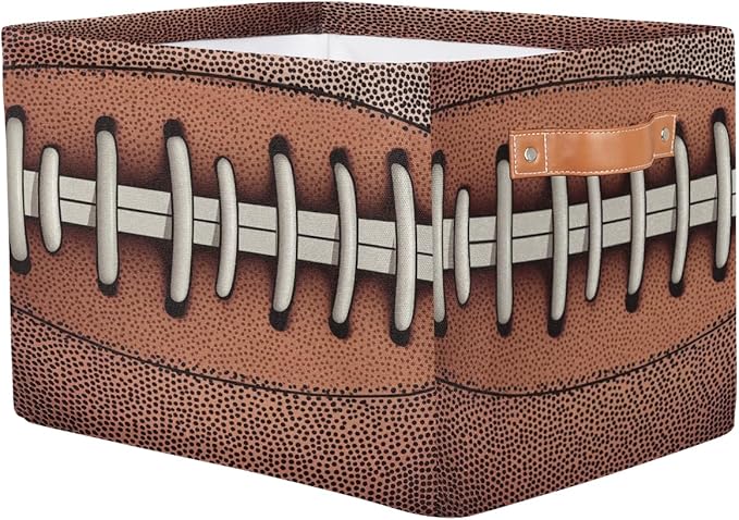 American Football Storage Basket for Shelves, Storage Bins with Handles, Collapsible Basket for Organizing, Closet Toy Baskets for Nursery Room, 15x11x9.5 in, Canvas, Retro Football