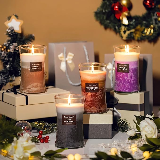 HomeLights 3-Layer Candles for Home Scented, 21.52 OZ Natural Soy Wax Scented Candles Burns Up to 100 Hours, Large Jar, Fireside Wood & Glow