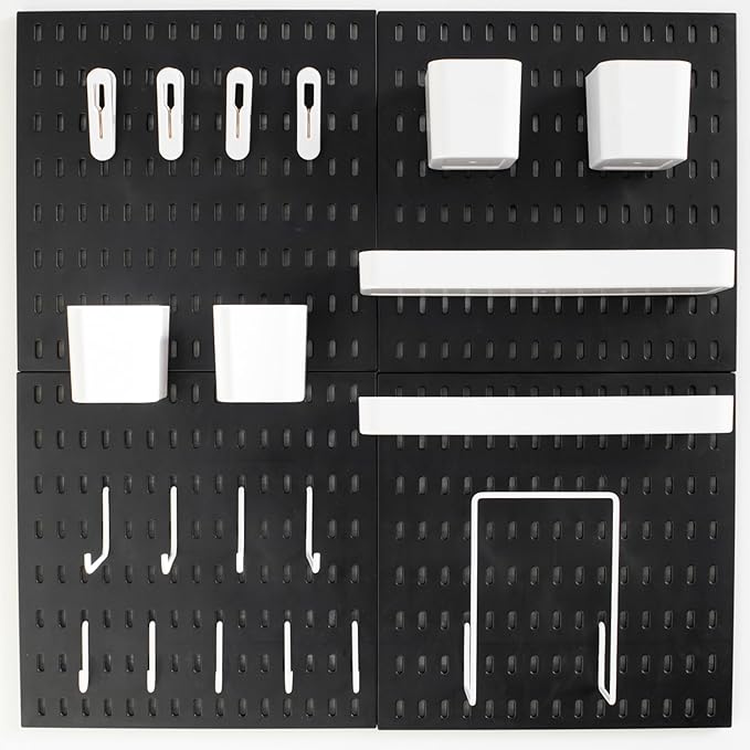 RIVTUN Wall-Mounted Pegboard Kit, 25.2" x 25.2" Organizer Panel – Large, Cost-Effective & Nail-Free Installation Black