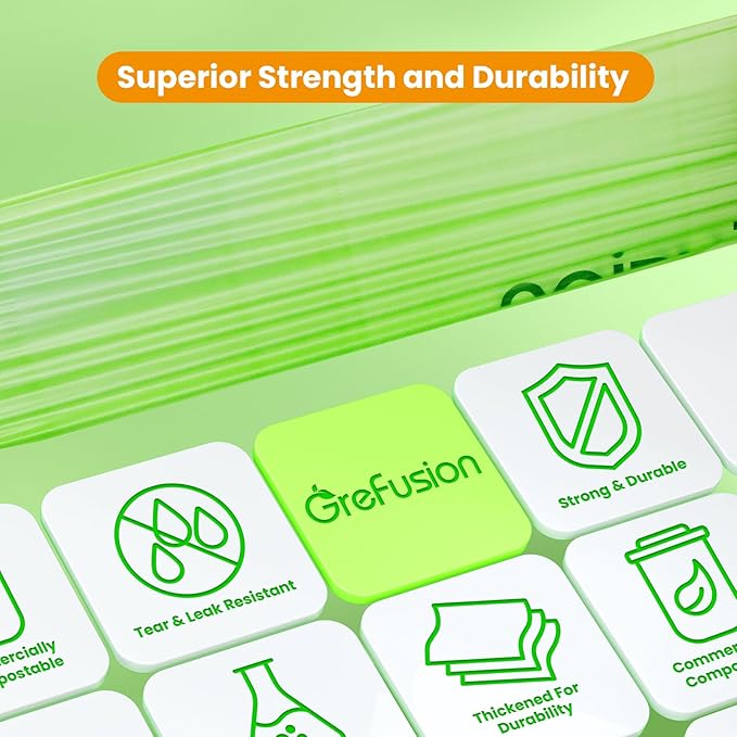 GreFusion 2.6 Gallon Compostable Trash Bags, 100 Count, Extra Thick 0.71 Mil, Certified by BPI and ASTM D6400, Perfect Fit for Small Trash Cans