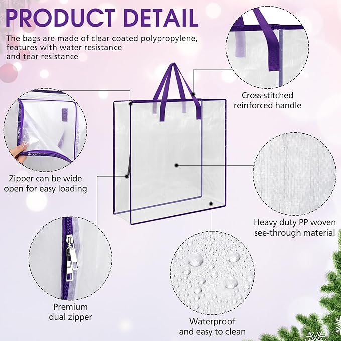 8 Pcs Clear Wreath Storage Bags 26 Inch Christmas Decoration Garland Container Door Garland Holiday Wreath Storage Holder with Handle and Zipper Heavy Duty Plastic Packing Totes(Purple)