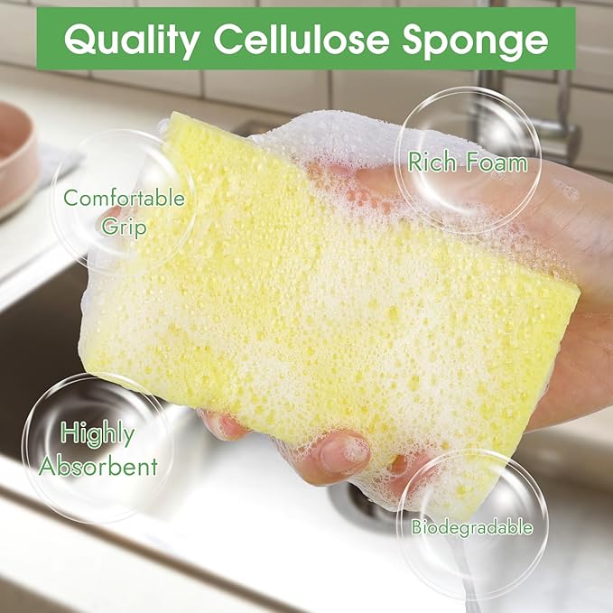 MOWPOG 12 PCS Dish Sponges Kitchen, Non Scratch Cleaning Sponge for Non Stick Cookware, Natural Compressed Cellulose Wash Scrub for Household Bathroom, Soft Washing Scrubbers (Yellow)