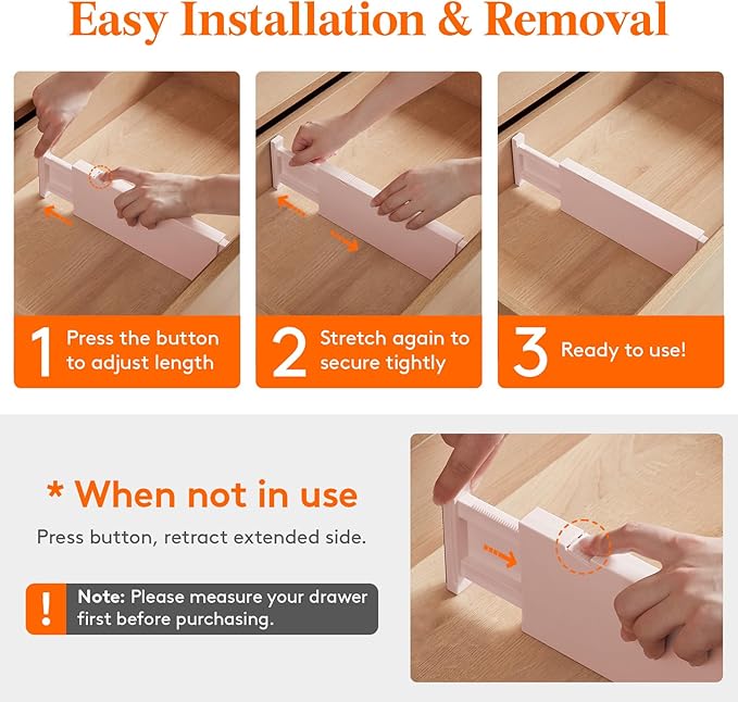 Lifewit 8 Pack Drawer Dividers 4" High, 11-17" Adjustable Dresser Drawer Organizers for Clothes, Expandable Dresser Separators in Bedroom/Bathroom/Kitchen/Vanity/Office Organization and Storage, Pink