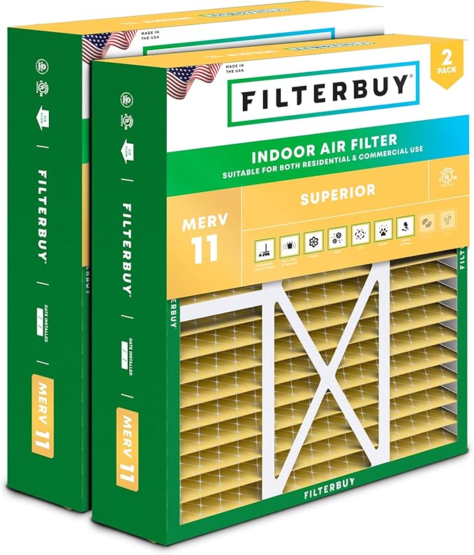 Filterbuy 22x24x5 Air Filter MERV 11 Superior Pet & Allergy Defense (2-Pack), Electrostatic Pleated HVAC AC Furnace Filters for Amana, Goodman, and Five Seasons (Actual Size: 22.06 x 23.94 x 5.25)