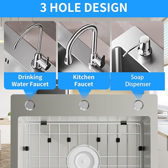 Kitchen & Bar Sink,19.7x15.7Inch Stainless Steel Drop In Small Kitchen&Bar Sink Ideal Choice For Small Space With Bottom Grid,Drain Basket And Drain Assembly Serve Both Kitchen&Bar