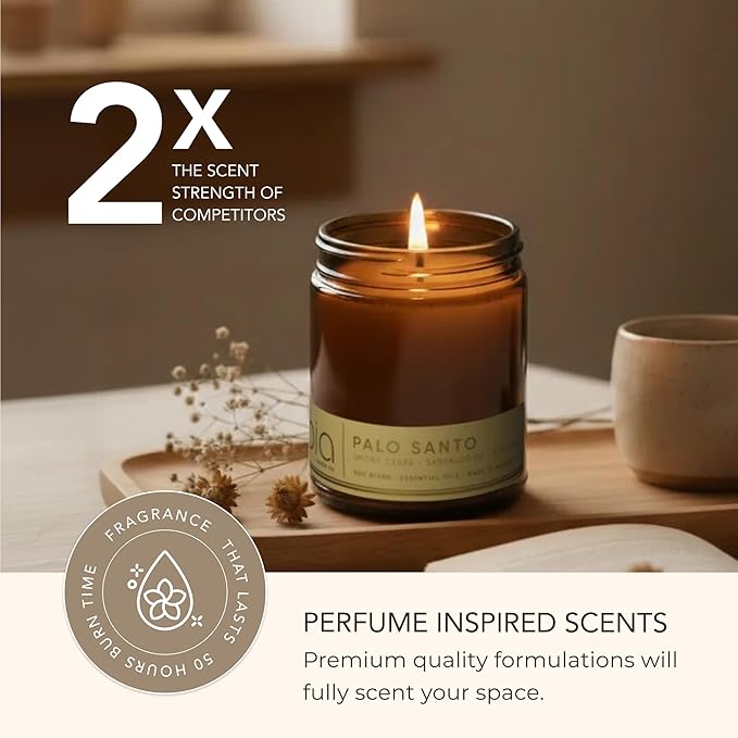 Bia Candle Co Soy Blend Candle, Rosemary & Palo Santo with Smoky Cedar Wood & Leather Over Sandalwood, Tonka Bean & Incense – Clean Burn, Lead-Free Cotton Wick – Palo Santo, 7 oz