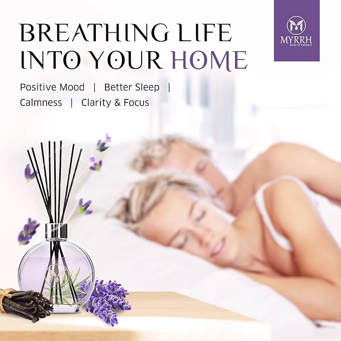 Lavender Blossom Scented Reed Diffuser Set with 8 Rattan Diffuser Sticks, 150 ml, All Natural Air Freshener, Long-Lasting Diffusers at Home - MyrrhUSA