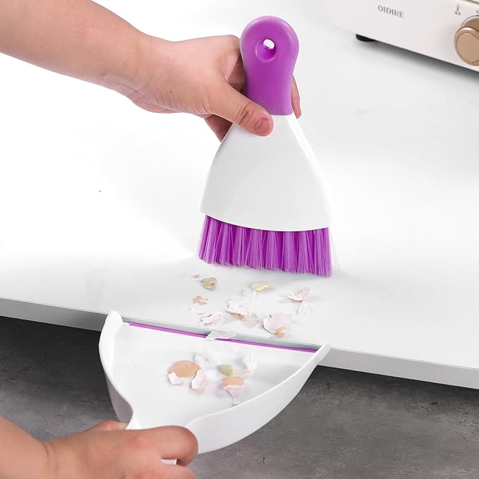 NACENA Mini Dustpan and Brush Set, Small Broom and Dustpan Set Dust Pan and Mini Hand Broom Dustpan and Broom Combo Compact for Home Table Keyboards Sofa Kitchen, Purple