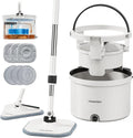 HoMettler Mop and Bucket Set, Spin Mop and Detachable Inner Mop Bucket with Separate Dirty/Clean Water System, Self-Wringing Square Mops for Floor/Wall Cleaning with 6 Microfiber Pads