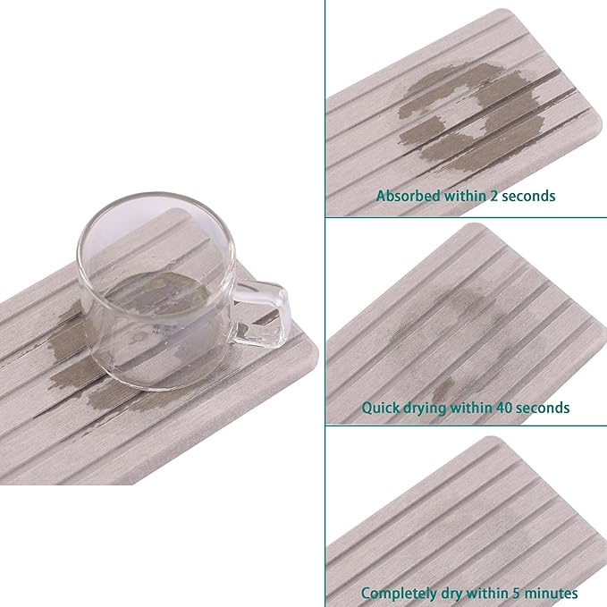 NiuYichee 2 PCS Water Absorbent Diatomite Coasters Rectangle, Grooved Design, Water Absorbing Stone Used for Hand Soaps & Plants & toiletries in The Modern Home