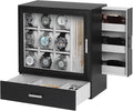 9-Slot Watch Display Case with Necklace Display, High End Men Jewelry Box w/ Drawer, Standing Watch Box for Men w/ Clear Lid, Watch Case for Sunglasses, Vertical Storage, Space Saving, Ideal Gift