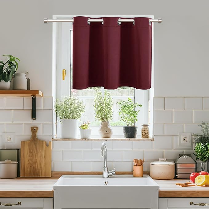 ChrisDowa Blackout Curtains 36 Inches Long for Living Room, Grommet Thermal Insulated Room Darkening Curtains for Bedroom (1 Panel Set, Burgundy Red, 42W x 36L)