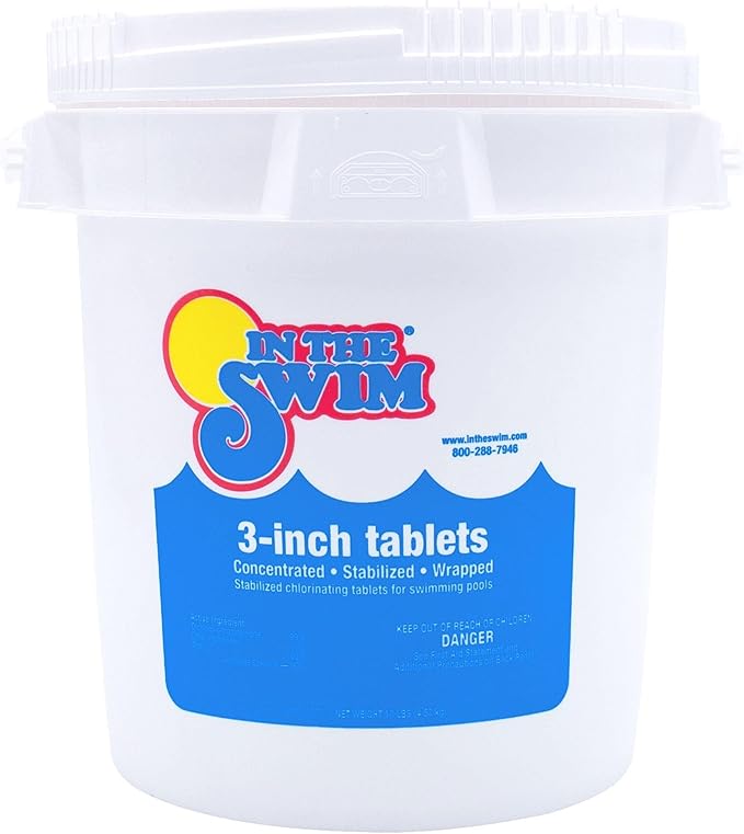 In The Swim 3 Inch Stabilized Chlorine Tablets for Sanitizing Swimming Pools - Individually Wrapped, Slow Dissolving - 90% Available Chlorine - Tri-Chlor - 10 Pounds