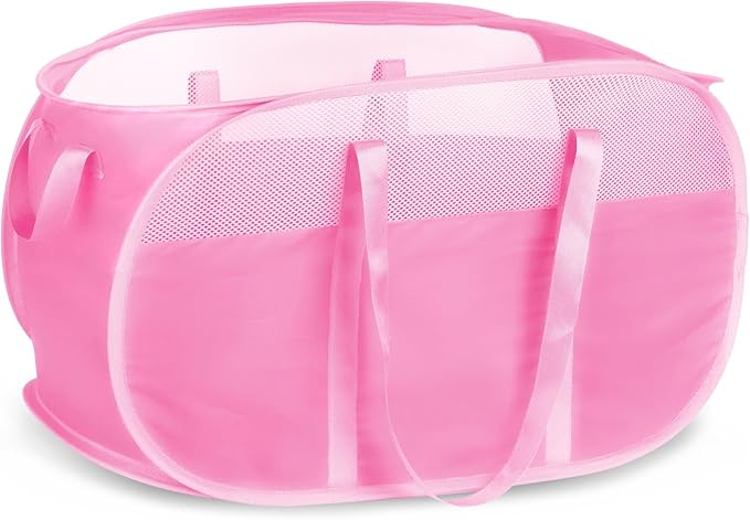 100L Collapsible Laundry Baskets, Tear Proof Pop Up Laundry Hamper with Dual Handles, Large Foldable Laundry Basket, Easy to Carry Laundry Hamper for Home, Laundry Room, Bedroom, Dorm, Travel Pink