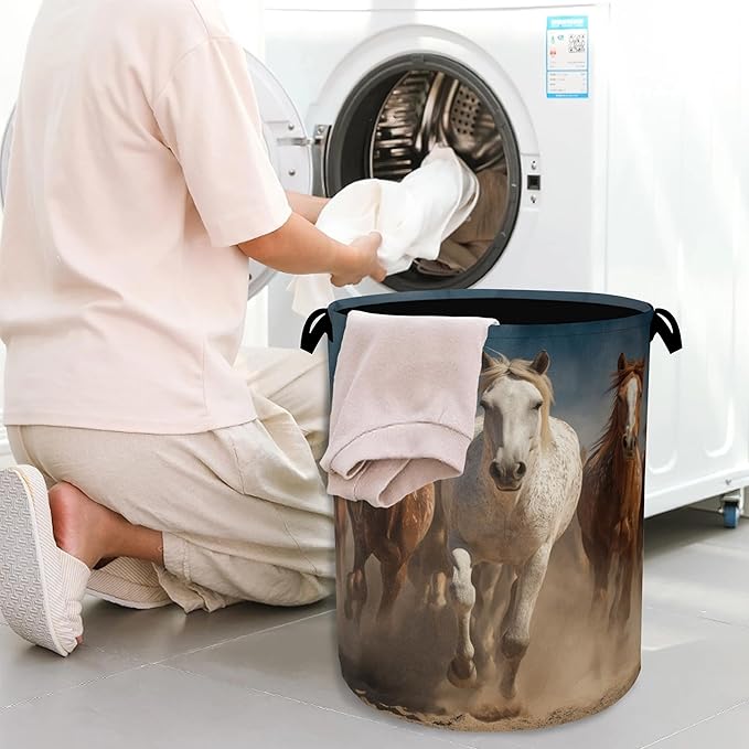 Running Horse Laundry Hamper,Dirty Clothes Laundry Basket with Handles Waterproof Oxford Cloth Storage Basket for College Dorms Bathroom Bedroom 16" x 20.8"