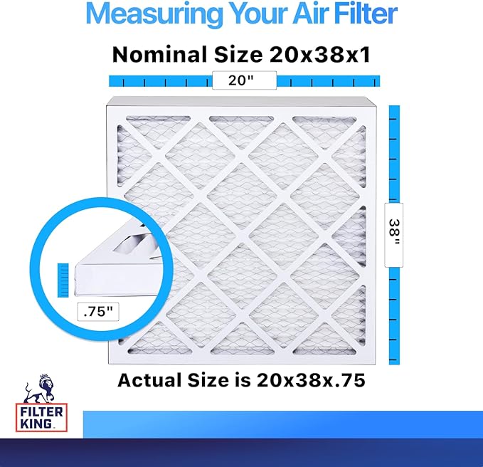Filter King 20x38x1 Air Filter | 4-PACK | MERV 8 HVAC Pleated A/C Furnace Filters | MADE IN USA | Actual Size: 20 x 38 x .75"