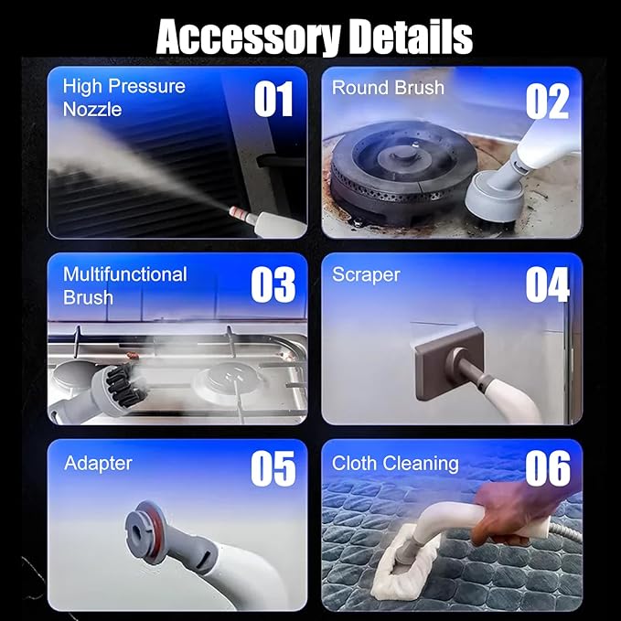 10 in 1 Multi-function Steam Cleaner for Home, Portable Handheld Steamer for Cleaning, 1200W High Pressure Steam Cleaner for Car/Kitchen/Upholstery/Glass/Tiles/Fabric, White